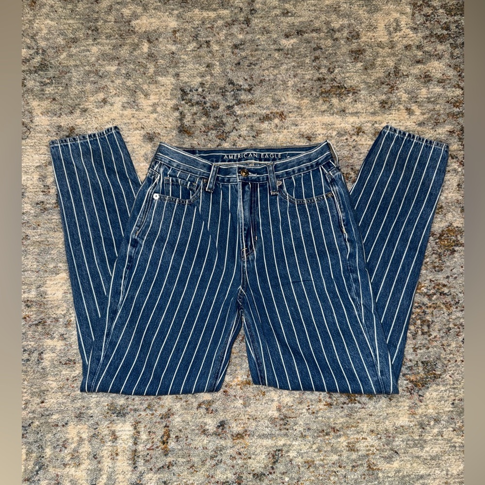American Eagle Outfitters Striped Blue Mom Jeans